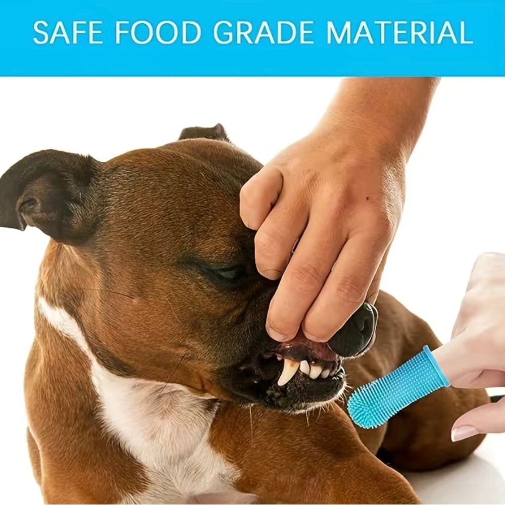 🛍️Blue Silicone Fingertip Pet Toothbrush For Dogs Cats